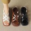 Women's Korean-Style Retro Woven Sandals: Spring/Summer Low-Heel Square-Toe Beach Sandals and Outdoor Roman Sandals
