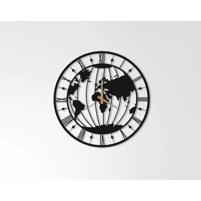 Large World Map Wall Clock, Metal Minimalist Modern Clock, Round Silent Non-Ticking Battery Operated Wall Clocks for Living Room/Home