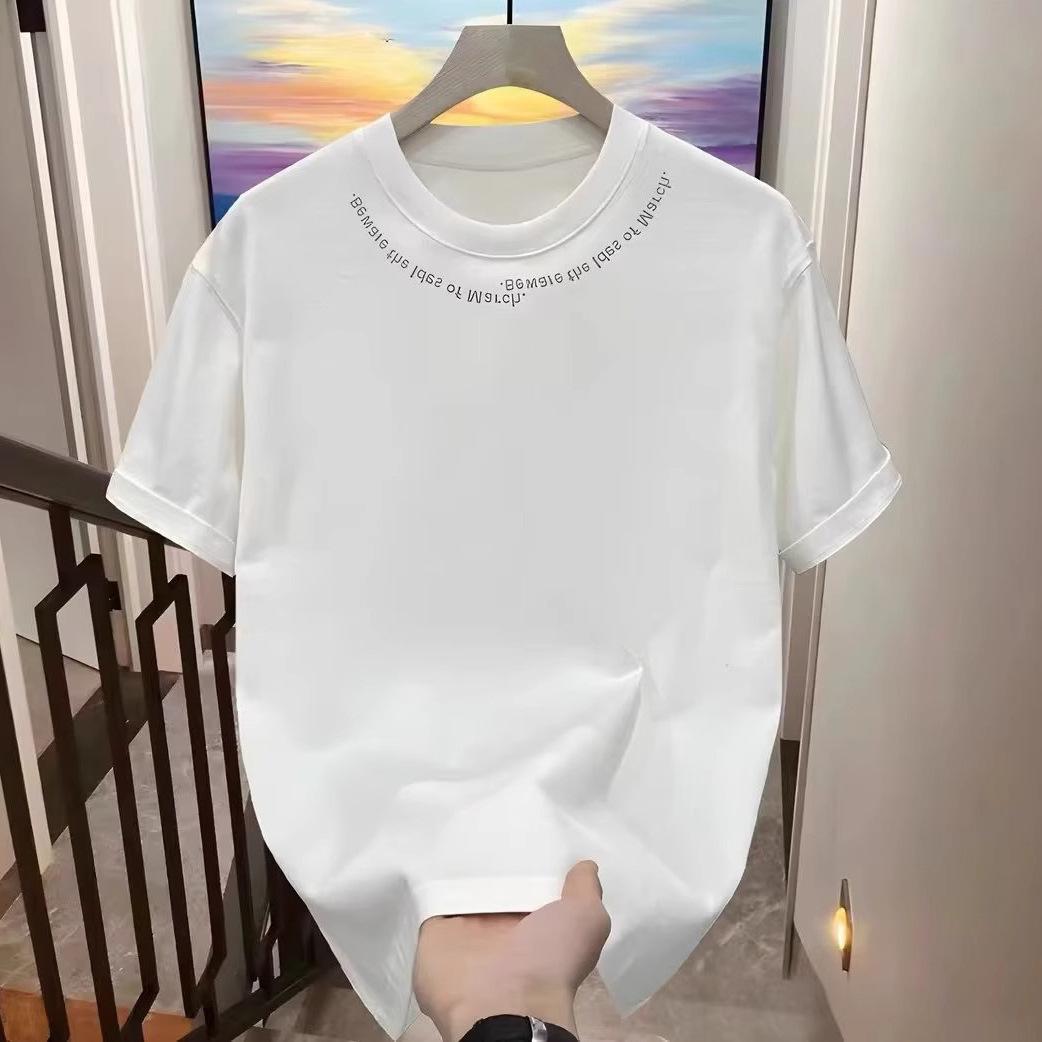 Casual Loose Top Fashion Cotton Short Sleeve Print T-Shirts Men’s XXXL белый