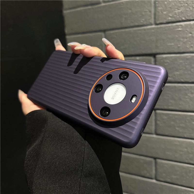 For Huawei Mate 60 Pro Plus Corrugated Grain Plating Metallic Paint Anti fingerprint PC Shockproof Anti-Slip Back Cover Case Shell