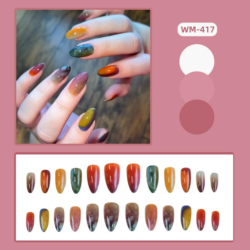 24pcs Fashion Almond Press on Nails 2D Starnight Printed False nails European Fairy Tales Style Fake Nail Patches Wearable