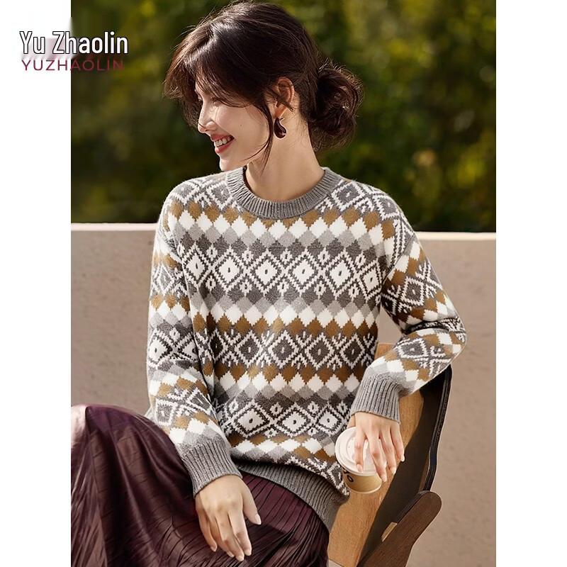 YUZHAOLIN Women s Checkerboard Knit Pullover Sweater M