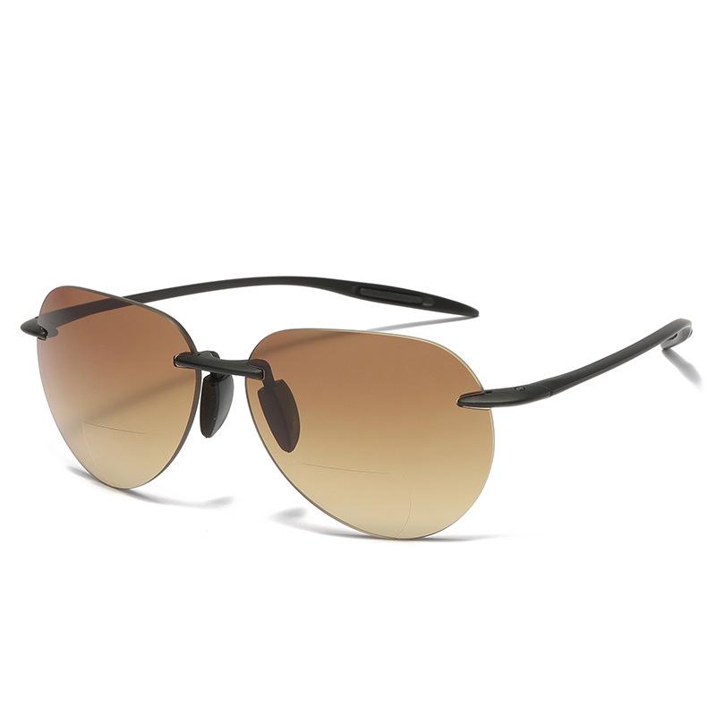 Rimless Frog-Eye Frame Presbyopia Sunglasses TR90 Frames Bifocal for Distance and Near Vision Outdoor Shades Reading Glasses