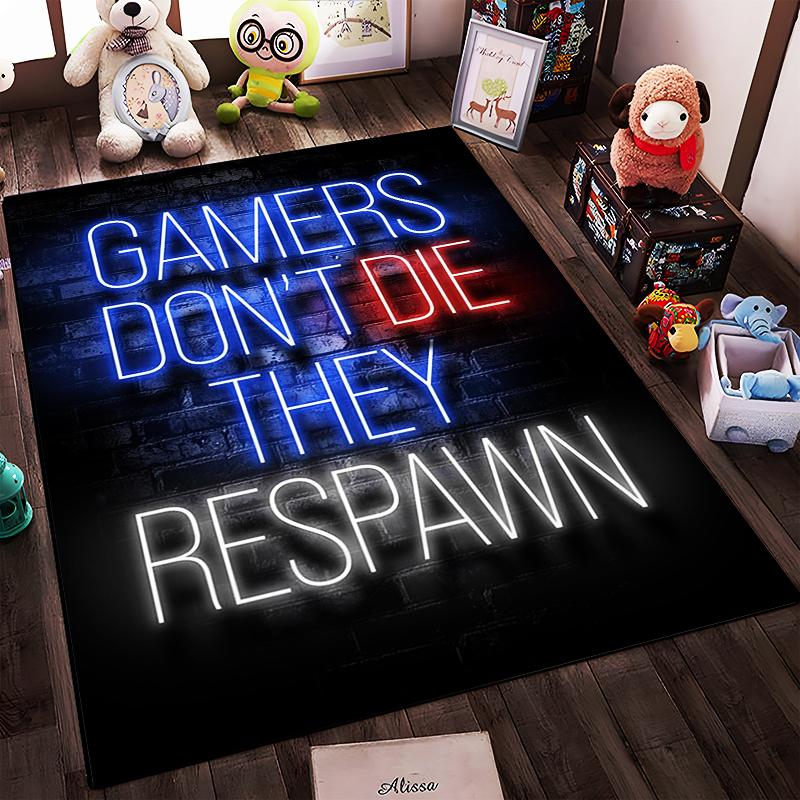 "Gamers Don't Die They Respawn Neon Text Carpet, Gaming Room Decor" Suitable for Use As an Anti-slip for Living Room Bedroom Sofas
