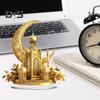 Acrylic Moon Castle Ornament 2D Flat Golden Crescent Moon Mosque Table Sign Holiday Party Home Office Living Room Bedroom Desktop Decoration