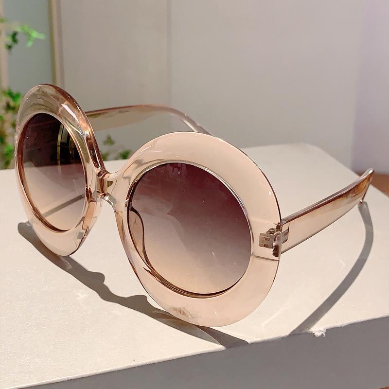 Oversized Round Sun Glasses Women Fashion Vintage Gradient Outdoor Shades Ins Trendy Brand Design Black Sunglasses