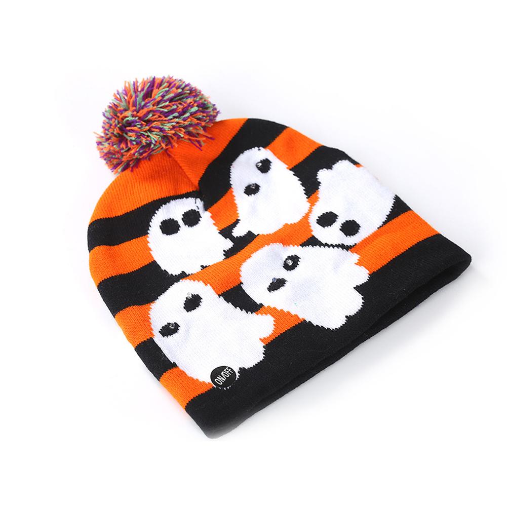 Halloween Pumpkin Ghost Knit Hat with Light Stretchable Unisex Adults Kids Children