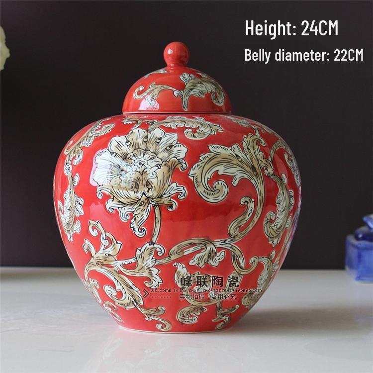 Hand-Painted Red Glaze Porcelain Vase with
