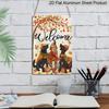 2D Flat Welcome Fall Dogs Maple Leaf Pumpkin Metal Sign - 8.0x12.0inch Aluminum Wall Art, Cute Autumn Dog Hedgehog Farmhouse Front Porch Decor