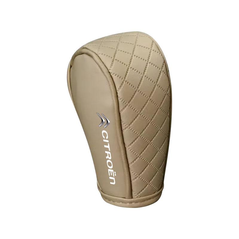 

Leather Car Gear Shift Knob Covers Non-Slip Handle Cover Protector Sleeves For Citroen C1 C2 C3 C4 C5 C6 C8 C4L DS3 DS4 DS5LS бежевий