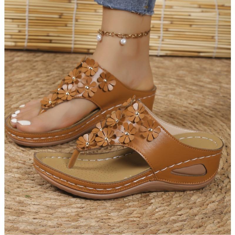 Vintage Flower Wedge Sandals Women 2025 Summer Cozy Clip Toe Platform Sandles Woman Thick Sole Gladiator Sandalias 43