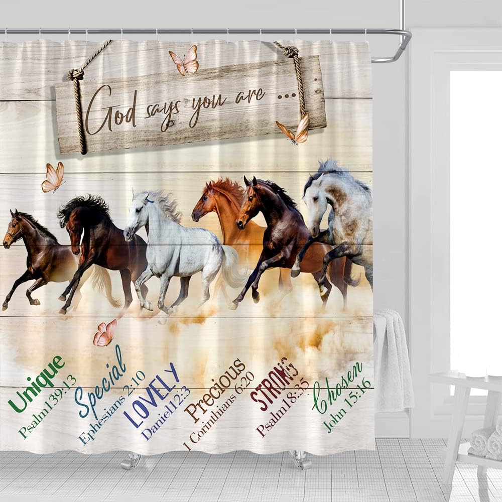 Western Horse Barn Door Shower Curtain Farm Animals Green Leaves Butterfly Bathroom Decor Fabric Bath Curtains with Hooks