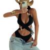Women S High Waist Tied Hollow Out One Piece Bikini Swimsuit