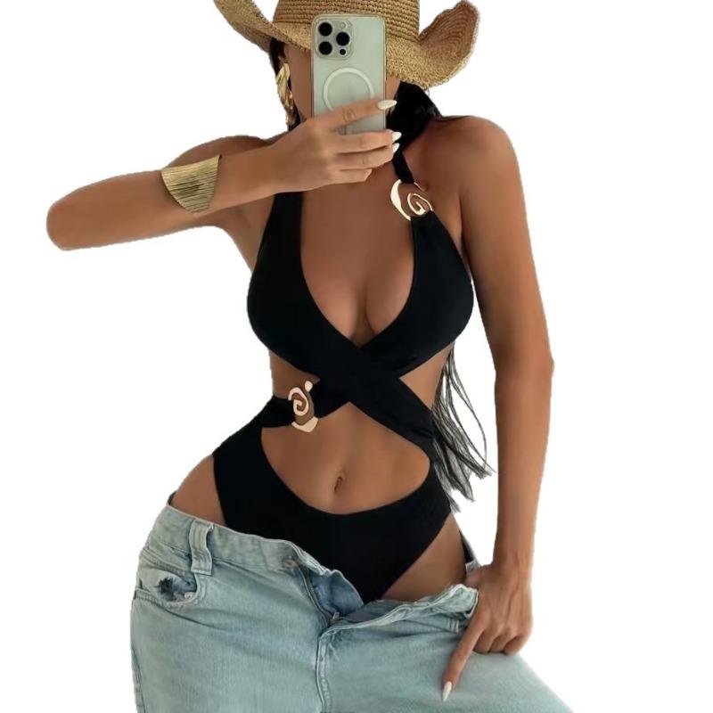 Women S High Waist Tied Hollow Out One Piece Bikini Swimsuit