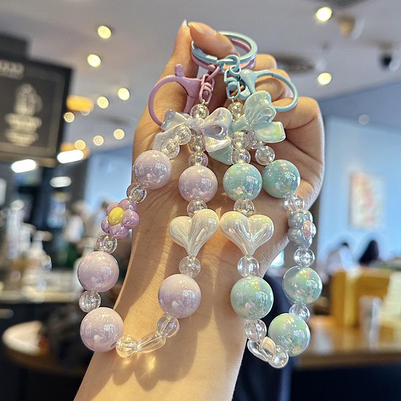 Charming Flower Bow Beaded Keychain & Heart Phone Charm