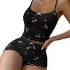 Women's Summer Cherry Print Milk Silk Camisole Sleepwear with Bowknot