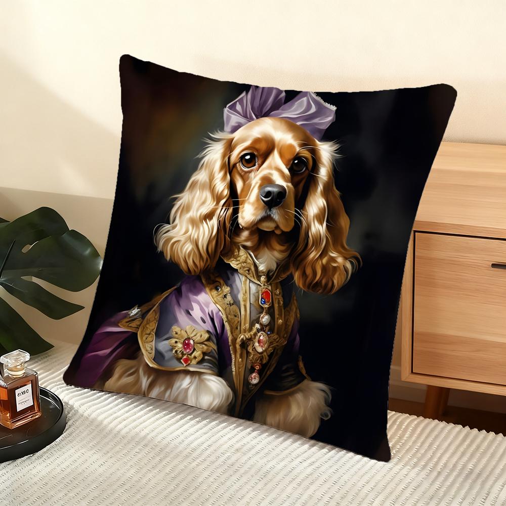 European Vintage Royal Dog Cushion Cover Soft Short Plush Pillow Cover Smooth Cozy Texture Aesthetic Cushion Case Home Decor