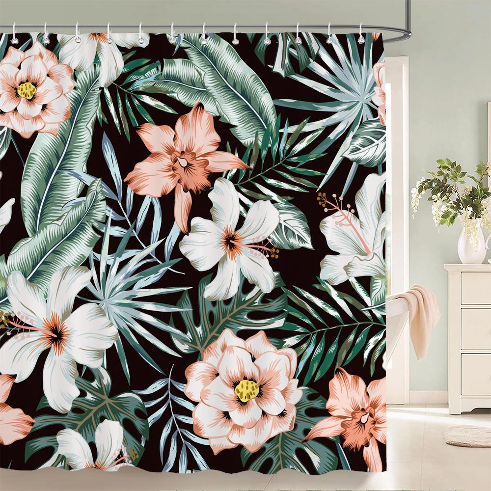 

Тропические листья растений Занавеска для душа Скандинавский минимализм Цветочная занавеска для ванны Водонепроницаемая ткань 3D Шторы для ванной с крючками W90xH180cm