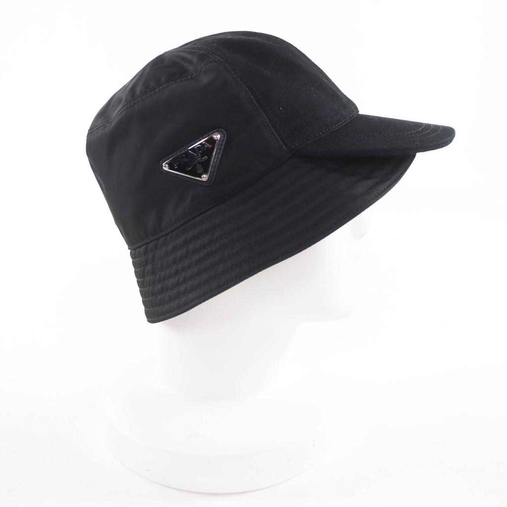 Great PRADA hat Triangle logo Re-Nylon bucket hat black polyamide Women M 2HC281 Used