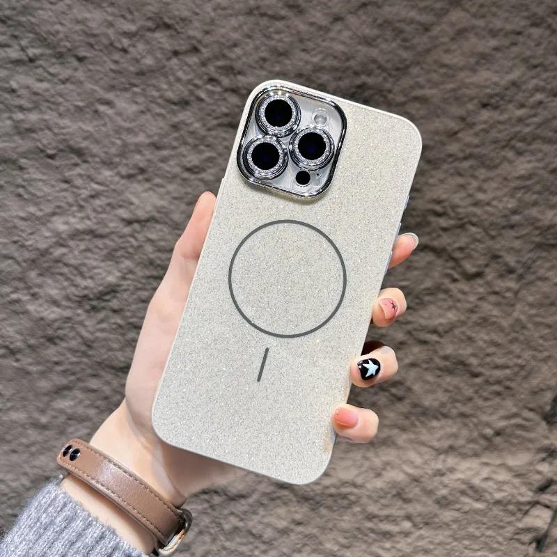 Glitter Glass Camera Protector Phone Case for For Iphone 1 14 16 Plus 11 12 13 16 Pro Max Shining Magnetic Shockproof Cover