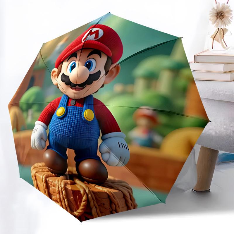1PC Mario Print Umbrella, Featuring Automatic Folding, And Shielding. This Sturdy And Durable Umbrella with Eight Ribs Is Convenient for Outdoor Use A