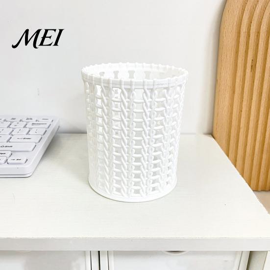 Pen Holder Imitation Rattan Holder, Round Hollow Desk Organizer, Large Capacity Pencil And Gadget Cup for Pens Pencils Makeup Brushes, Nordic