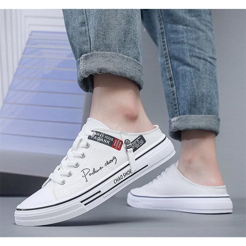 Men's Canvas Shoes, Breathable Casual Men's Shoes, Half-drag Student Trendy Shoes