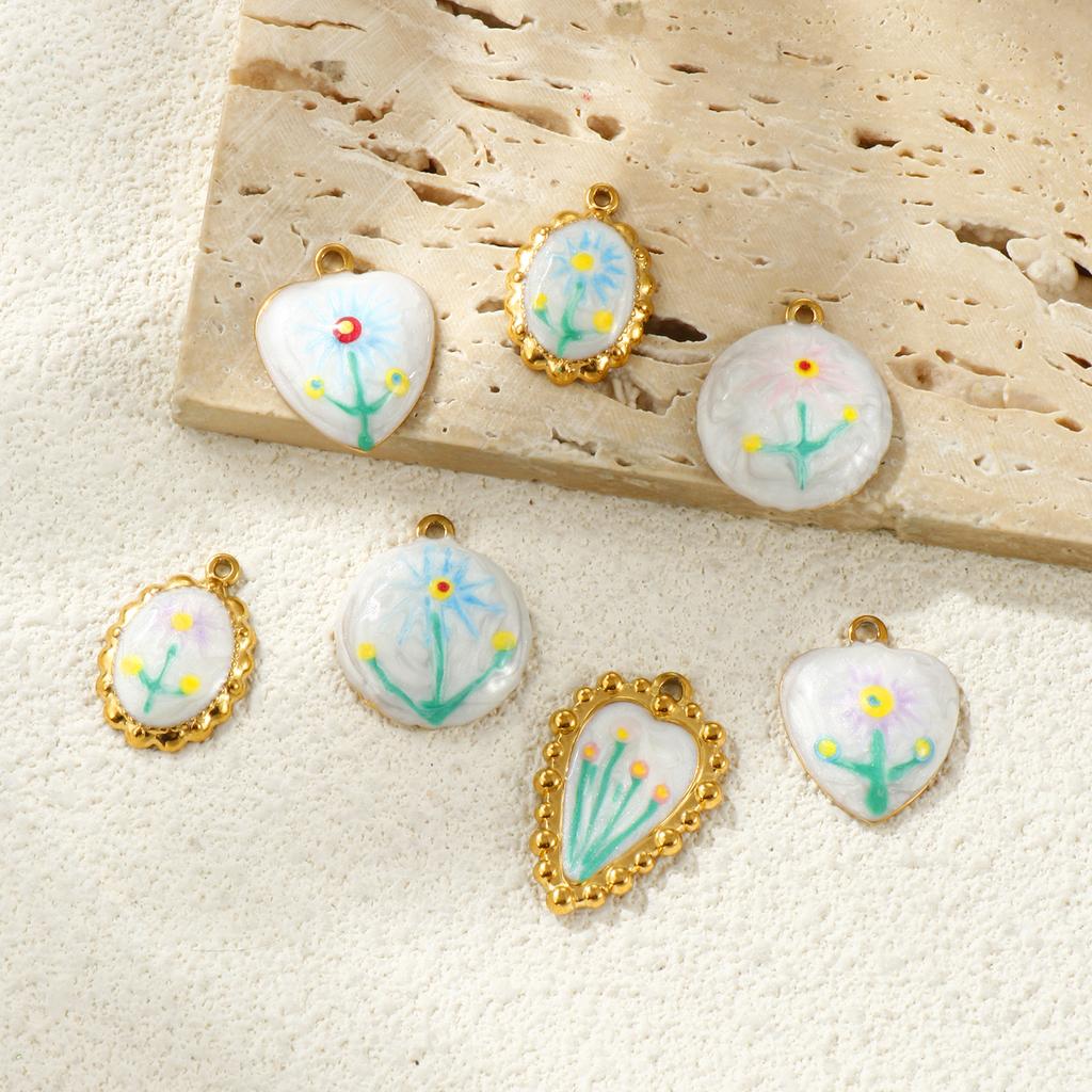 2 PCs 304 Stainless Steel Charms 18K Gold Plated Multicolor Enamel Sunflower Pearlized Pendants For DIY Necklace Jewelry Making