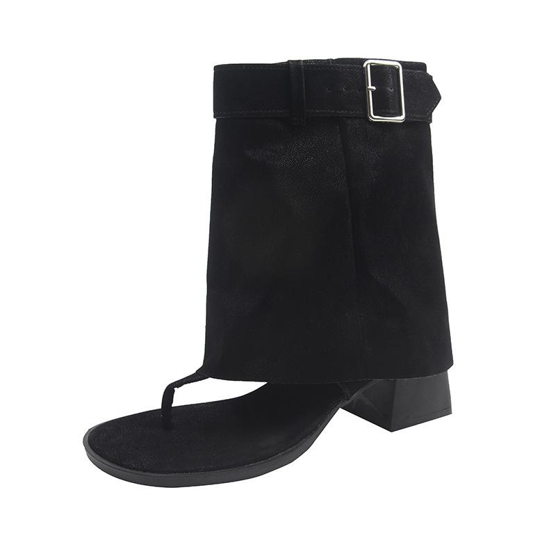 Retro Belt Buckle Toe Roman Cool Boots Women's Spring and Summer New Fashion Temperament Thin Versatile Thick Heel Short Boots