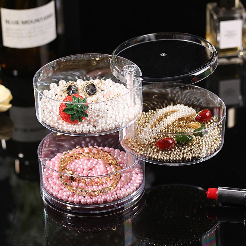 Transparent Rotating Dustproof Jewelry Box Multilayer Bracelet Earring Hairpin Jewelry Display Rack Storage Box Organizer Case
