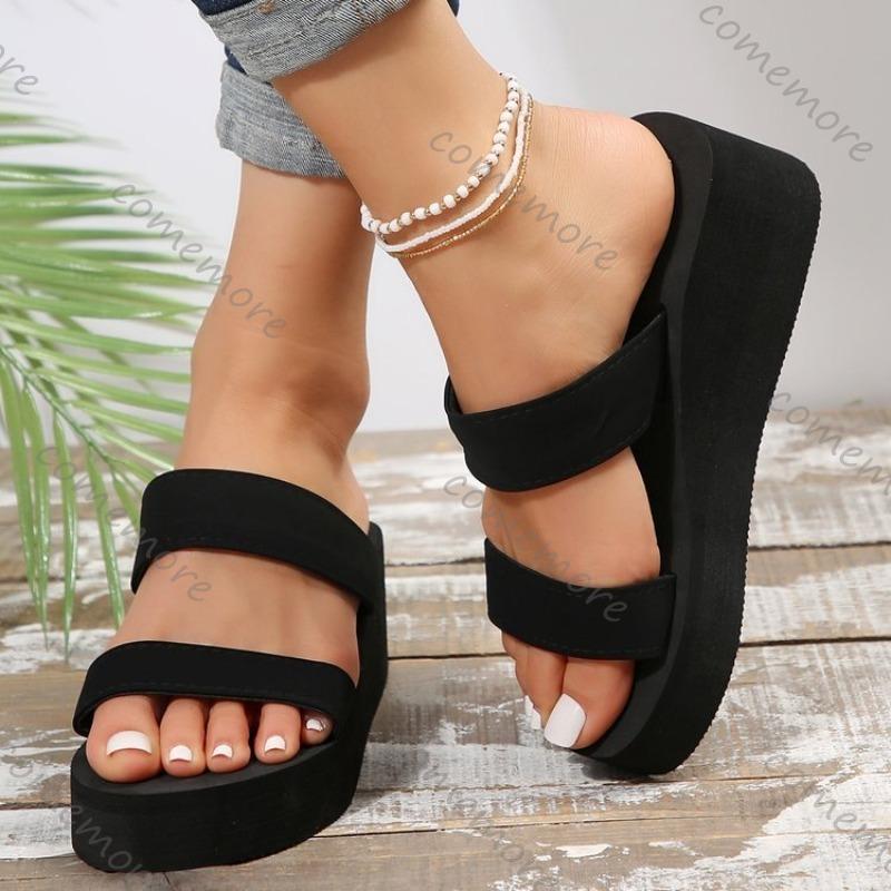 Comemore High Heels Platform Slippers Women's Sandals Soft EVA Black Ladies Slides Thick Sole Summer Shoes Flip Flops