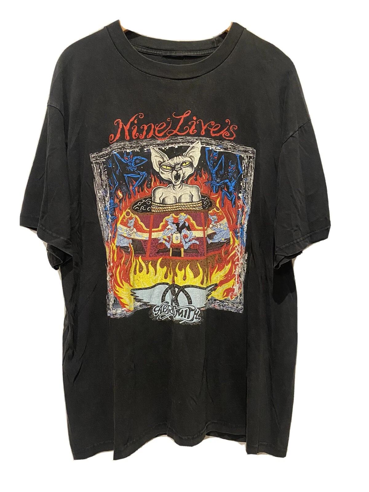 Vintage Aerosmith Nine Lives Tour Shirt T-Shirt Brockum Band Tee 1997 2XL