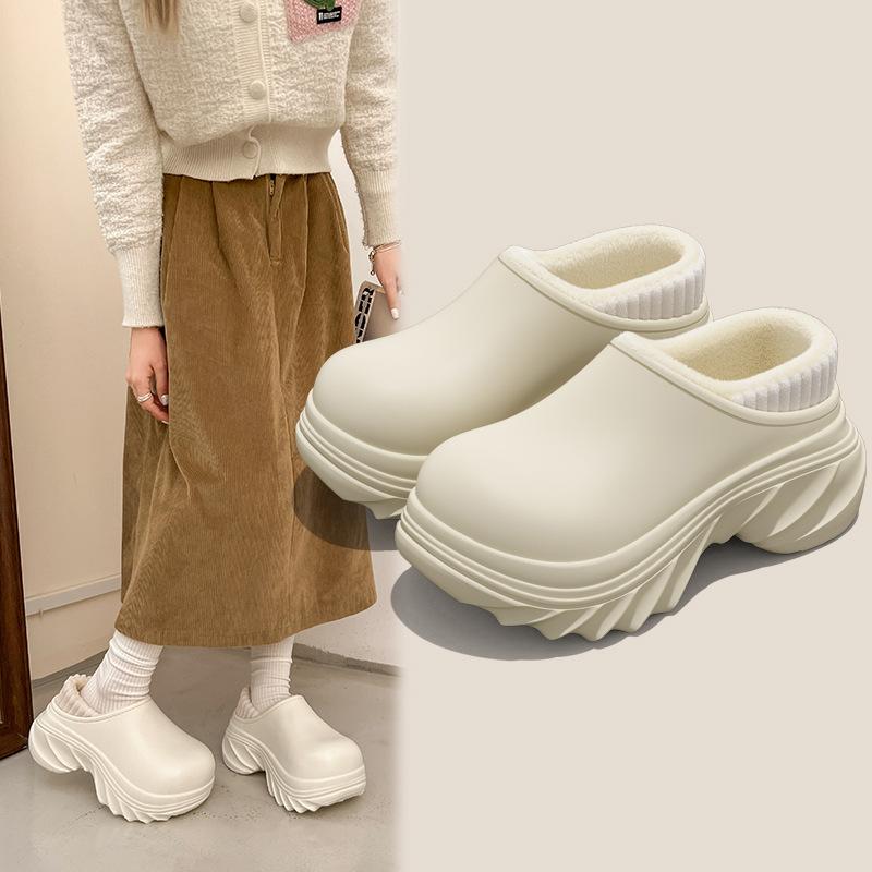 Thick-soled High-heeled Cotton Shoes Cotton Towing Home Cotton Slippers Autumn and Winter Velvet Bag Head Towing Warm Shoes