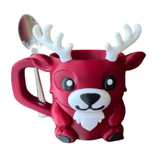 Reindeer Ice Cream Pint Holder with Spoon Slot Thermal Protection Cup Coaster Animal Shape Christmas Ice Cream Cup Holder