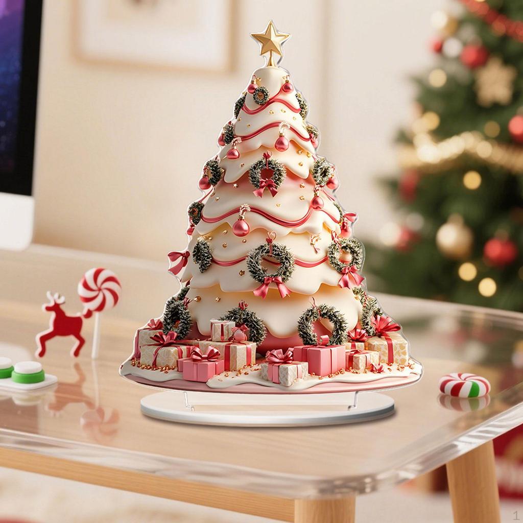 2D Julgran Skylt Akryl Ornament Konstverk Heminredning för Skåp Matsal Skrivbord
