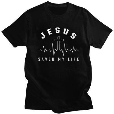 Custom Jesus Saved My Life Tshirts Men Short Sleeves T Shirt Cool Christian Religious Faith Tshirt Slim Fit 100 Cotton Tees