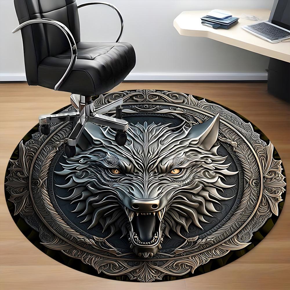 1PC Wolf Shield Office Round Rug, Non slip, Soft and Durable Office Rug for Interior Decoration, Perfect for Office