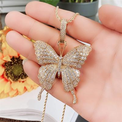Neue Luxus Gold Farbe Schmetterling Halskette für Frauen Micro Gepflasterte Stein Lange Kette Halskette Party Mode Schmuck Phantasie Geschenk