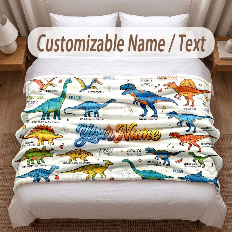 Coperta Morbida a Tema Dinosauri Personalizzata con Stampa Nome Testo Coperta Calda Decorazione Divano Casa Camera da Letto
