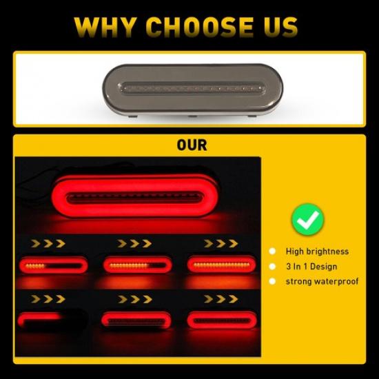 2pcs Dynamic LED Red Tail Turn Amber Signal Stop DRL Running Light Car Truck