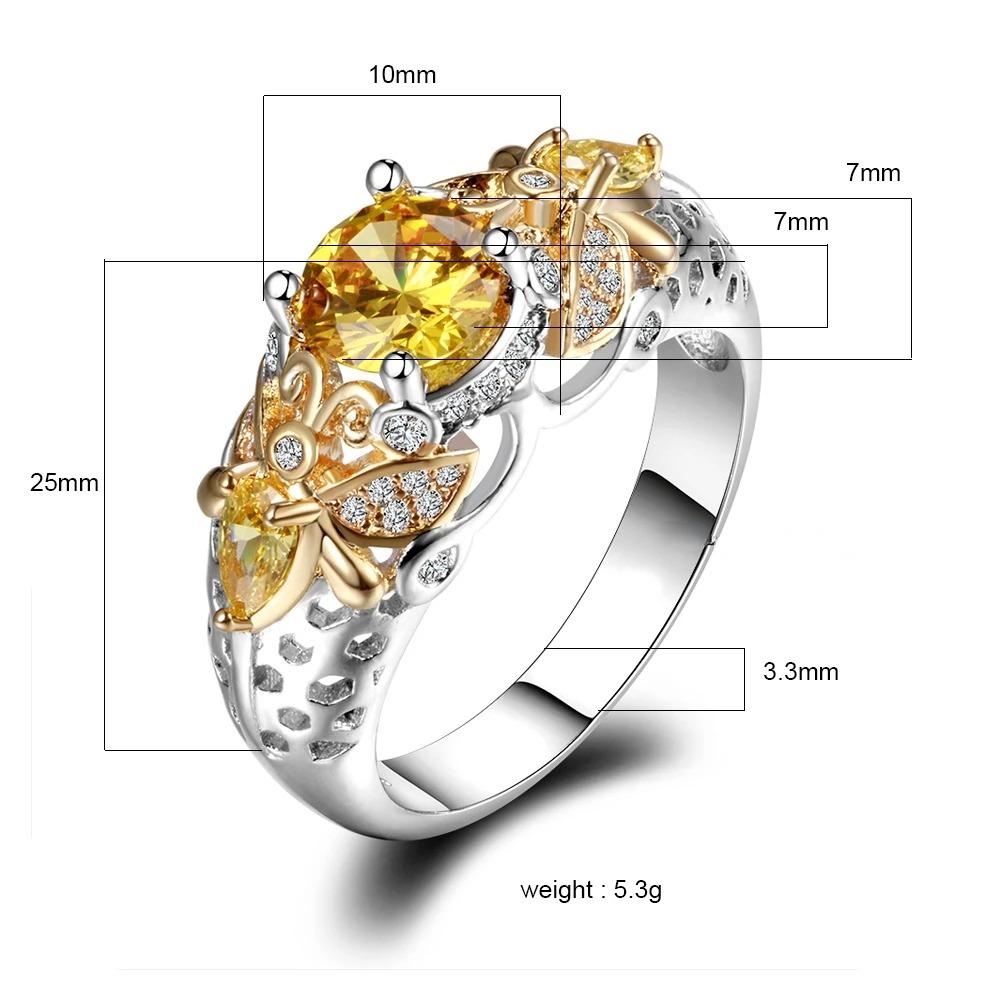 Bee & Citrine Ring, November Birthstone Yellow Citrine Animal Ring with Zirconia, CopperSymbolic Jewelry for Couples