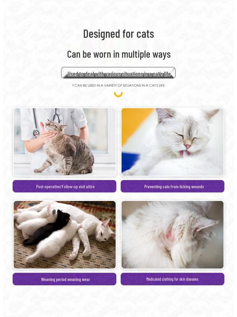 Atmungsaktiver Haustieranzug nach der Sterilisation - Einfaches An- und Ausziehen, Anti-Leck-Entwöhnungskleidung für Katzen