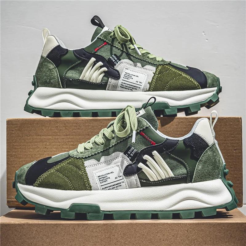 Fashion Chunky Sneaker Men Designer Retro Running Shoes Fashion Casual Microfiber Leather Breathable Height Increased Platform Shoes