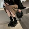 Sheepskin~ Thick Sole Heightening One Pedal Lazy Thick Sole Loafers Women's Leather Thick Heel British Style Muffin Small Leather Shoes