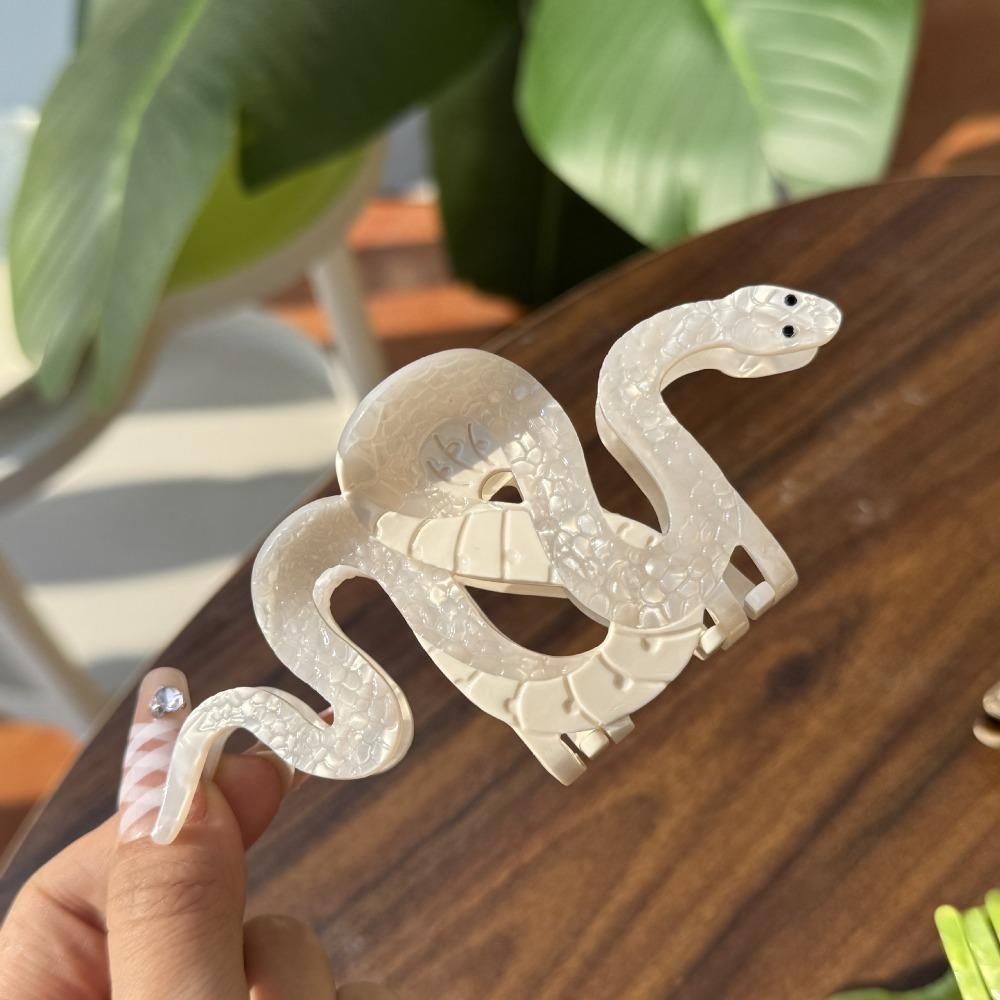 

Элегантная заколка для волос в виде змеи, винтажная ацетатная заколка-краб, блестящий зажим-коготь для волос в виде змеи, аксессуар для укладки волос белый