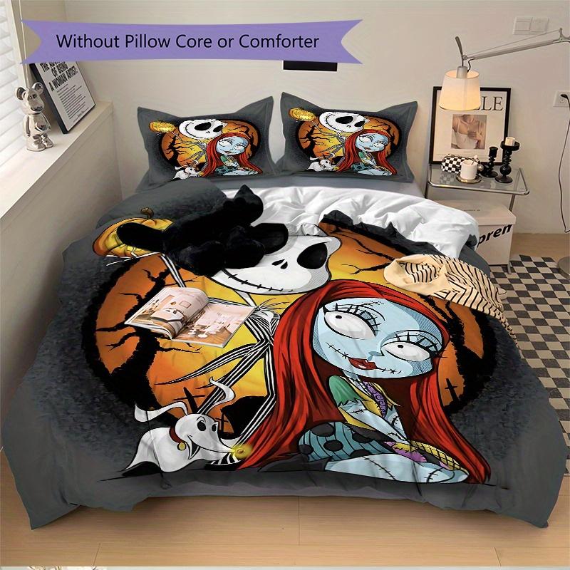 3pcs Disney Sally Jack Skellington & Zero Quilt Set Soft and Comfortable Bedroom, Guest Room and Dorm Decor Bedding Set B019