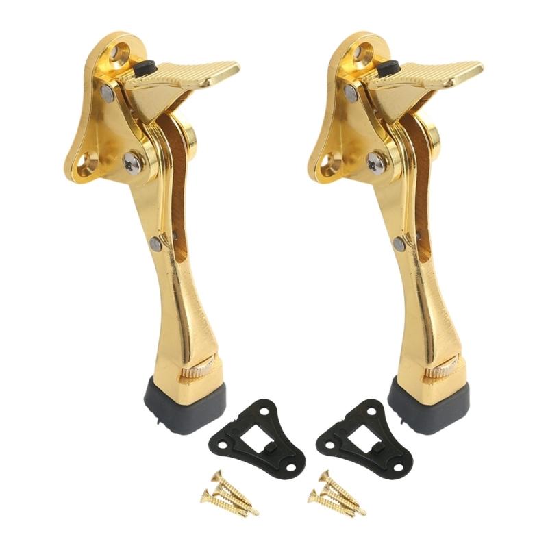 2Pcs Easy Pedals Kick Down Door Stop Adjustable Door Holder Wall Protector Zincs Alloy Doorstop with Rubber Tip