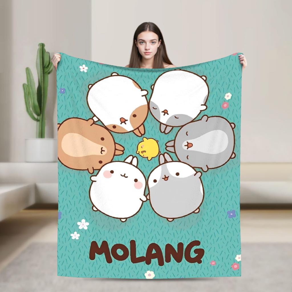 M-Molangs with Piupiu  Blanket Quality Warm Soft  Throw Blanket Autumn Travel Bedroom Pattern Bedspread