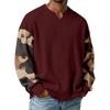 Herren Camouflage Stilvolles V-Ausschnitt Geripptes Strukturiertes Langarm-T-Shirt