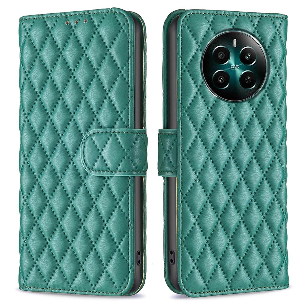 BINFEN COLOR BF Style-14 Etui Portfel Skórzany w Romby na Telefon Realme 12 4G/12+ 5G